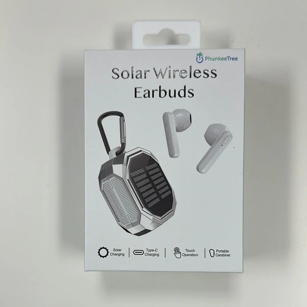 White Solar Wireless Earbuds